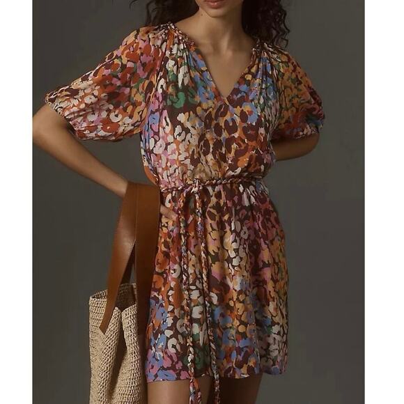 Velvet by Graham & Spencer Gracie Mini Dress Size Large Pink Yellow Burgundy - Picture 5 of 16